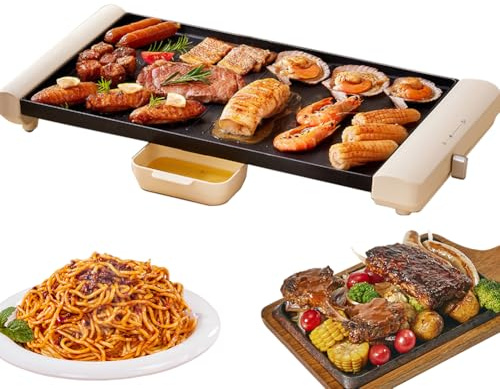 Griglia Elettrica Da Tavolo Teppanyaki, Griglia Elettrica Per Barbecue Antiaderente Da 1500 W Con Controllo Della Temperatura Regolabile, Piastra Portatile Senza Fumo, Facile Da Pulire, Per Esterni