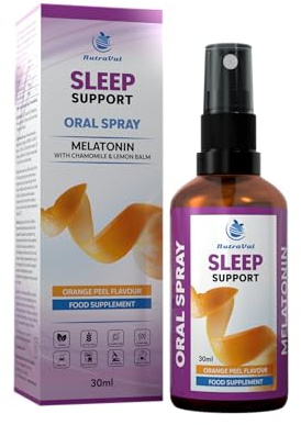 Melatonin Spray – Einschlafspray mit Kamillenextrakt & Zitronenmelisse | Schnelle orale Aufnahme – Ohne Tabletten | Schlaf & Entspannung | Vegan, 30 ml
