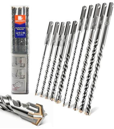BRSCHNITT Profi Hammerbohrer Set SDS Plus - SDS Plus Bohrer Set 5/6/8/10/12 * 160MM+5/6/8/10/12 * 210MM - Kreuzspitze Hartmetall Betonbohrer für Beton, Stein, Granit, Mauerwerk und Ziegel（10 Stück ）