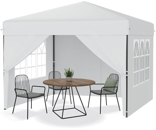 YRHome Pavillon Pliable 3x3m Pop-up, Protection UV, Hivernal, 4 parois latérales, Stable, Hauteur réglable, pour Camping et Cour, Gazebo - Blanc