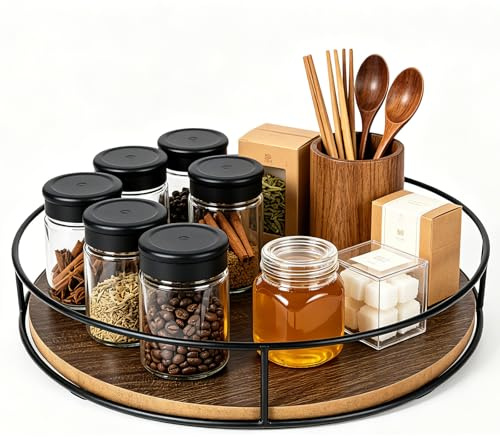 elthmpr Lazy Susan Drehteller Holz - 360° Gewürz Küchen Organizer 23CM | Gewürz Organizer Rund Gewürzregal Drehbar Gewürzständer für Küche Schrank Arbeitsplatte Esstisch Badezimmer
