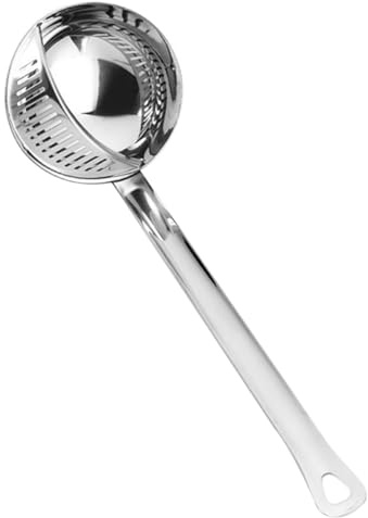 IMIKEYA Cuchara Sopera Colador de Acero Inoxidable Grande, Utensilio de Cocina Orificios para Filtrar Aceite y Residuos, Cuchara para Sopa y Filtro Doméstico, Mango Largo, Fácil Limpieza,