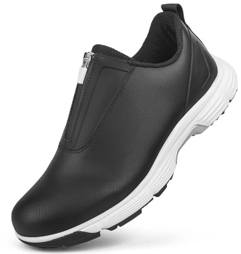 E Scarpe Slip-On Sneakers Sportive Senza Tacchetti con Chiusura A Cerniera per Comfort E Praticità (Black 37)
