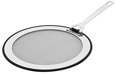 Le Creuset 3-Ply Tapa antisalpicaduras, Ø 20-24 cm, acero inoxidable, con borde de silicona antideslizante, mango abatible, metálico