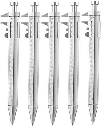 WPRO Kugelschreiber mit Messschieber & Lineal 10 cm – 2in1 Stift Connor im 5er Set | Blau schreibend | Multifunktion für Handwerker & Büro | Werbegeschenk Kunststoff weiß