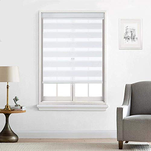 Everyday Celebration Roller Window Shades, Zebra Blinds for Windows Cordless Roller Blinds for Indoor Windows, Light Filtering Window Blinds, Wide & Thick Stripe Roller Shade, (White) 30 W X 72 H