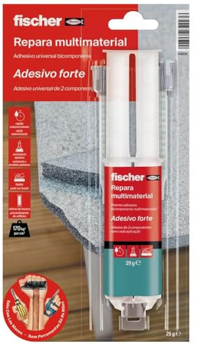 fischer, SCLM, Pegamento bicomponente Repara Multimaterial, universal para casos difíciles pegamento epoxi transparente de fácil aplicación en multimateriales para interiores y exteriores, 25 ml