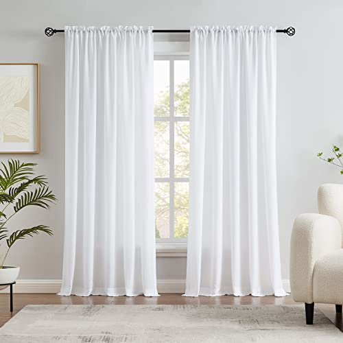Melodieux Tende semitrasparenti bianche vellutate, lunghezza 160 cm, per camera da letto e soggiorno, eleganti e morbide, con tasca per asta, 132 x 160 cm (2 pannelli)