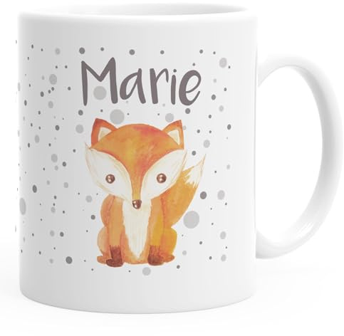 SpecialMe® Namenstasse personalisierte Kaffee-Tasse mit Namen Fuchs Motiv persönliche Geschenke Weiss Keramik-Tasse
