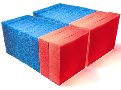 Pondlife 14x Filterschwamm Teichfilter geschlitzt kompatibel mit Oase BioTec 30, 25 x 25 x 8 cm, 10x Blau grob 4X Rot fein, Teichfilter Ersatzteile
