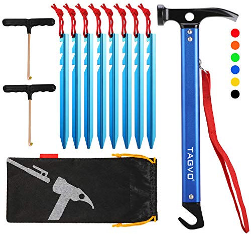 TAGVO Multifunktions Camping Hammer, Multifunktions Outdoor High Carbon Stahl Camping Hammer Zelt Hammer mit Zeltpfahlentferner die Funktion，mit Aufbewahrungstasche