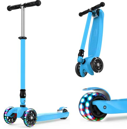 IMMEK Kinderroller 3 Räder Faltbar für Kinder Roller ab 3-14 Jahre Kleinkind Scooter für Jungen und Mädchen mit 3 PU LED Räders, Verstellbare Lenker und Maximale 50 KG (Blau)