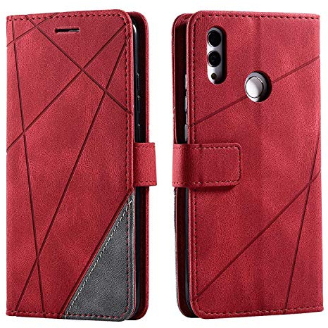 SONWO Hülle für Huawei Honor 10 Lite/Huawei P Smart 2019, Premium Leder PU Handyhülle Flip Case Wallet Silikon Bumper Schutzhülle Klapphülle für Huawei Honor 10 Lite/Huawei P Smart 2019, Rot