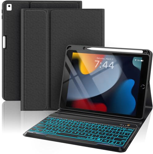 OYEEICE Anti-Falloff Keycap Keyboard Case for iPad 9th/ 8th/ 7th Generation 10.2 Inch, Enlarged Keycap Keyboard for iPad Pro 10.5 /iPad Air 3rd Gen (Black, classic style)