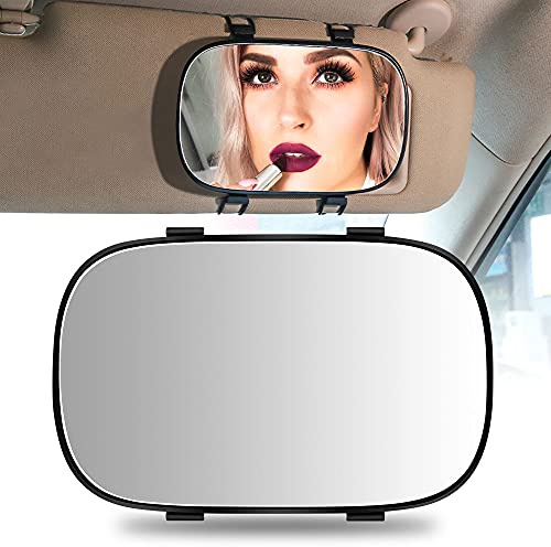 Biqing Car Makeup Mirror,Universal Car Sun Visor Mirror/Car Cosmetic Mirror/Car Vanity Mirror with Straps On Sunvisor for Makeup Sun Visor Mirror Decoration for Car