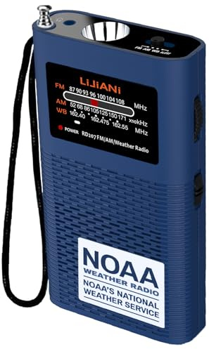 Pocket Weather Alert Radio NOAA/Am/Fm Portable Transistor Powered 1500MAH Battery with Flashlight Emergency SOS Alarm Best Reception New Version with Backlight