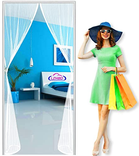 LZHBD Magnet Fliegengitter Tür Vorhang - 260x280 cm - einfach zu montieren Ohne Bohren - für Holz - Eisen - Aluminium Türen und Balkon - Weiß