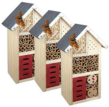 CULT at home 3 x Insektenhotel – Nistkasten für Nützlinge – Höhe 26 cm – Bienenhotel, Schmetterlingshaus, Insektenhaus aus Holz