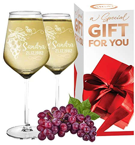 AIGAT 2 bicchieri da vino personalizzati da 370 ml, bicchieri da vino per matrimonio, regalo di nozze | bicchieri da vino bianco durevoli personalizzati | regalo personalizzato per ogni occasione