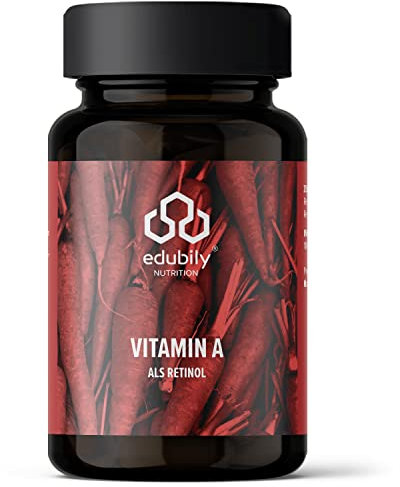 edubily nutrition® Vitamin A Kapseln als Retinol • 400 I.E. Retinylacetat pro Kapsel - 2000 I.E. pro Tag und Kapsel • Vegan • 180 Kapseln