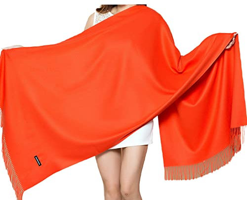 HGJH Schal Groß,Winterschals Orange Rot Weich Warmer Schal Dicke Decke Einfarbig Quaste Kaschmir Schal Lang Groß Winterschal Trendige Stola Schals Für Damen Mädchen