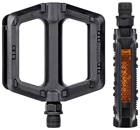 Pédales de Vélo - WASAGA Pédale de Vélo en Plastique Antidérapante Portable Durable de 9/16 Pouces avec Plate-Forme Plate et Réflecteur pour Vélo de Montagne sur Route VTT