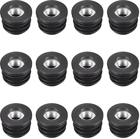 sourcing map 12Pcs Inserts for Round Tubes with M8 Thread, for 22mm/0.87 OD Round Tube, Round Black Plastic Plug Caster Insert Chair End Caps Furniture Leg Plug