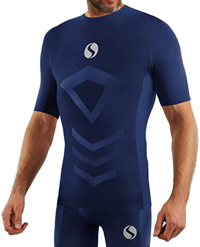 sesto senso Sportundertröjor för män, kortärmad, termoundertröja, kompressionströja, undertröja, Mörkblå, L/XL