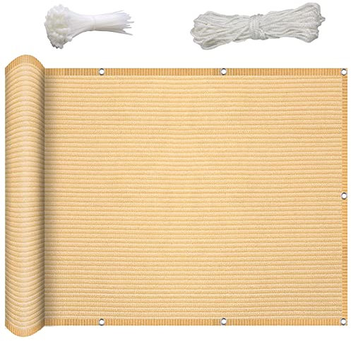 Brise Vue Occultant 130 x 600 cm Brise Vent Terrasse, Brise-Vue Balcon, Ecran D'Intimité Extérieur Protection solair, avec Œillets et Attaches de Câble pour Piscines Extérieures, Couleur Crème