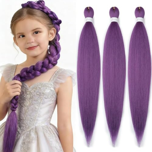 YDDM Meches Pour Tresses Africaine Violet Rajout Cheveux Tresses Texture Yaki Easy Install pour Debutants 32 Pouces 3 Paquets Cheveux Legers Naturels pour Box Braids Twist Crochet Styles