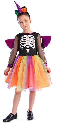 Sincere Party Costume de sorcière de crâne de Licorne, robe de Licorne crâne Tutu robe fantaisie halloween costume de sorcière fille 3-4 ans