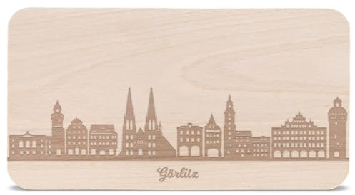 GRAVURZEILE Frühstücksbrettchen mit Gravur - Skyline Görlitz - Holz Schneidebrett Vesperbrett Brotzeitbrett - Geschenk für Stadtverliebte - Ideal auch als Souvenir