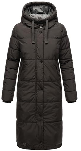 MARIKOO Damen Wintermantel warmer Steppmantel lang mit Kapuze Soranaa Black Gr. M