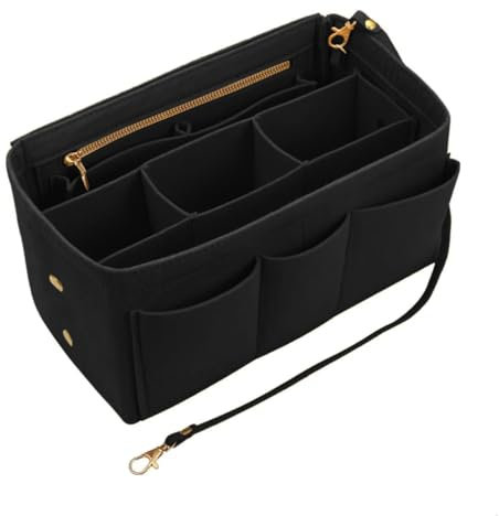 Nircho Handtaschen Organizer, Filz Taschenorganizer mit Entnehmbare Fächer, Große Kapazität Handtasche Einsatz, Handtaschenordner Organizer mit Schlüsselkette, Innentaschen für Handtaschen - Schwarz