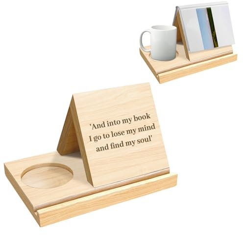 Personalisierte massive Eiche Holz Dreieck Buch Rest Halter, Holz Dreieck Buch Stand Bücherregal, benutzerdefinierte Buch Halter mit Kaffee Getränk Halter, Weihnachten Geburtstag Geschenk (style 2)