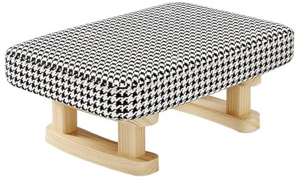 Rechteckiger Fußhocker Sitzhocker, Hocker mit Holzfüßen, Gepolsterte Sitzfläche, Sitzbank Fußbank, Fusshocker Polsterhocker Tritthocker Fußablage, Pouf Sitzpuff für Wohnzimmer, Schlafzimmer (A)