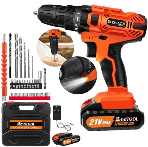 21V Cordless Drill Set with 25+1 Torque Settings, 45Nm Electric Screwdriver, 2 Speed, LED Light - 29pc Power Tools Kit for DIY