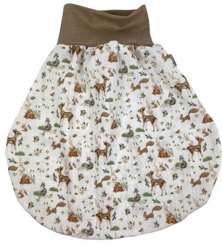 Lilakind“ Baby Musselin Strampelsack | Kleinkind Musselin Schlafsack | Made in Germany Creme Waldtiere Gefüttert 6-12 Monate