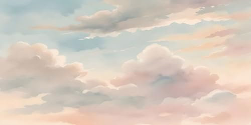 UNIK Nordic Vliestapete, BxH 450x250 cm, Wolkenhimmel Aquarell, Tapete Boho, Fototapete Wohnzimmer und Schlafzimmer, XXL Premium Wohntapete, Wandtapete, Wolken im Himmel Naturtapete Made in Germany