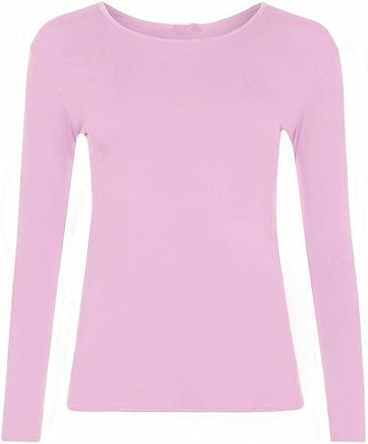 FASHION MY LOVE Women Ladies Long Sleeve Round Neck Plain Top Stretchy Casual Summer T-Shirts Basic Slim fit Tee Tops UK Plus Size 8-26