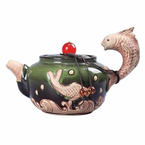 ATGQBCF Set De Théière Et Tasse De Noël Ensemble Service À Café Théière en Céramique Émaillée Théière en Agate d'art Rouge Bouilloire Brassage Thé Puer Théières Théière