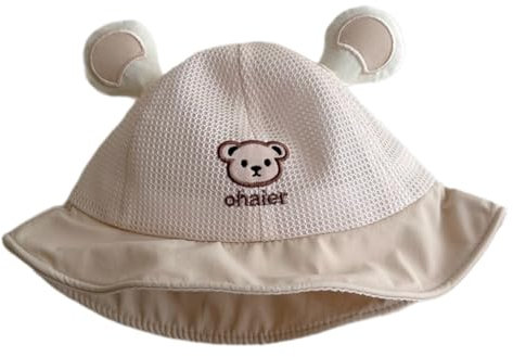 XAGMODSHN Babymütze mit Bär, Kleinkinderhut, niedlich, weich, Fischerhut, Bärenhut, Fischerhut mit Bär, Säugling, Beige, 5 1/8-5 3/8