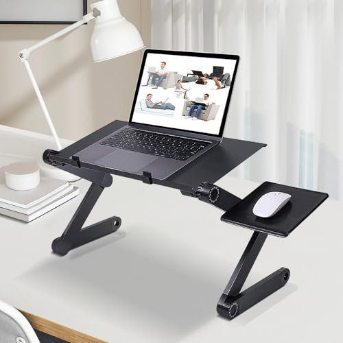 Table de Lit Pliable,Bureau d'ordinateur Portable Pliable en Aluminium Ergonomique Plateau Support de Lecture Inclinable,Noir Support Tablette et Laptop,Bureau de lit,Plateau Ordinateur de lit