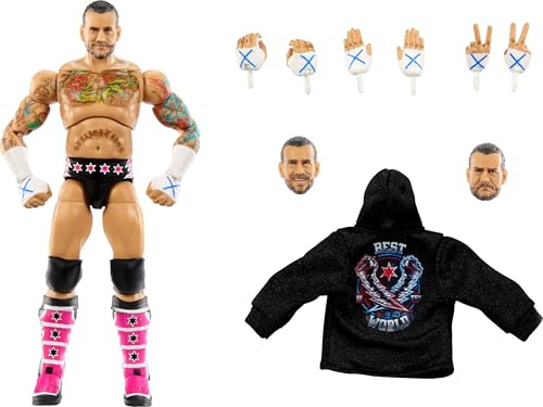 WWE CM Punk Series 27 Mattel Ultimate Edition figur, samlarfigur, med utbytbara huvuden och händer, 30 artikulationspunkter