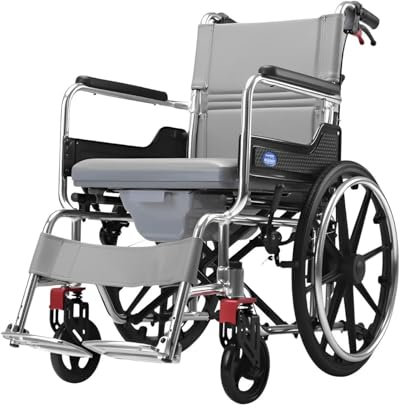 GNbow Sedia a rotelle Manuale Semovente, Sedia da Bagno Pieghevole per Anziani Doccia e WC, Carrozzina per Disabili Autospinta, Sedia Rotelle Pieghevole con Toilette Portatile