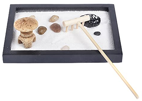 Pocoiau Jardín Japonés para Escritorio Bandeja 6x4 Pulgadas Blanca Rocas Río Guijarros Juego Herramientas Rastrillo Accesorio Oficina