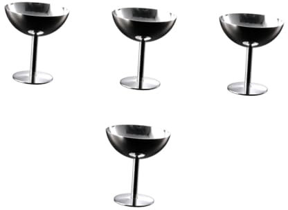 Ciieeo 4 Pièces coupe de glace coupe dessert coupelle dessert Récipient original café glacé verres à glace servir bol porte-dessert approvisionnement de la fête Acier inoxydable Silver