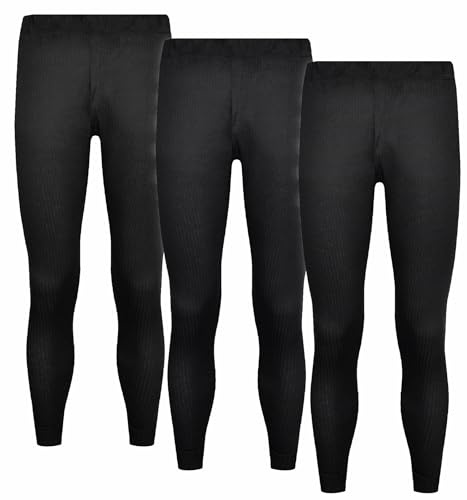 BestSale247 Termounderkläder för män, långa, 3-pack, män, Long Johns, skidunderkläder, bomull, 3-pack/svart, M