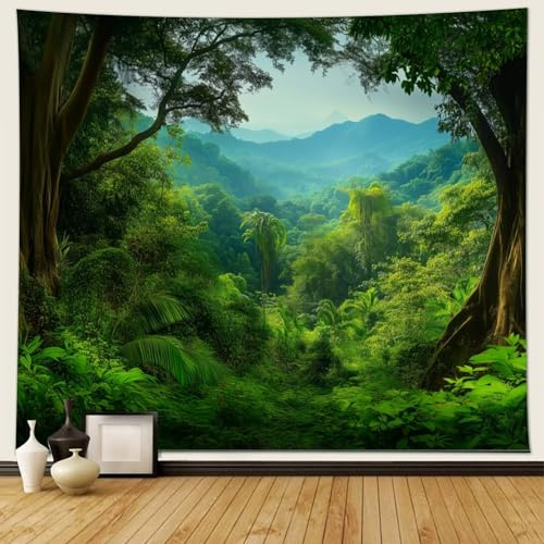 Musihy Wald Wandteppich, 350x256cm Berg-Wald-LandschaftWanddeko für Schlafzimmer Wohnzimmer, Grün