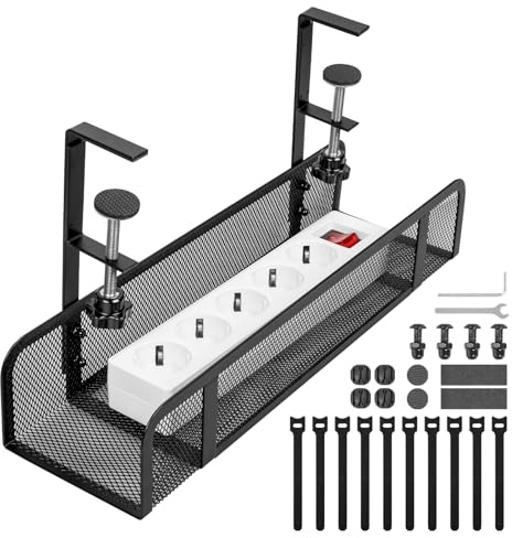GUOOUG Organizador Cables Escritorio, Bandeja Cables Escritorio Cable Management sin Taladrar, Organizador Cables Mesa, Cestas Organizadoras Recoge Cables Mesa Escritorio para Hogar u Oficina, Negro